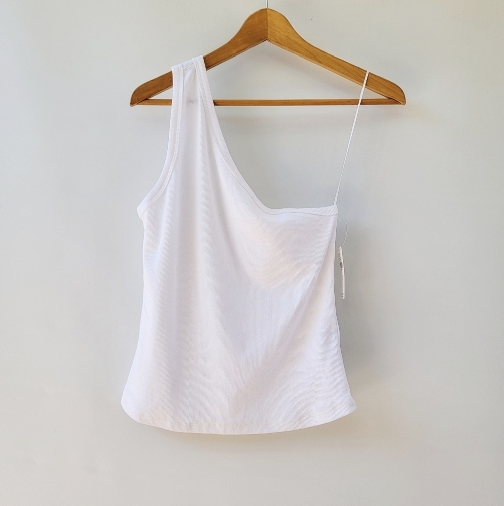Anthropologie Pilcro New White Ribbed One Shoulder Tank Top Size Large Neutral - Picture 8 of 15